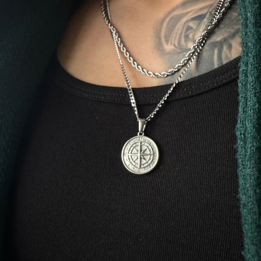 Set Brújula Doble cadena Plateado