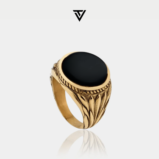 Anillo Obsidiana Dorado