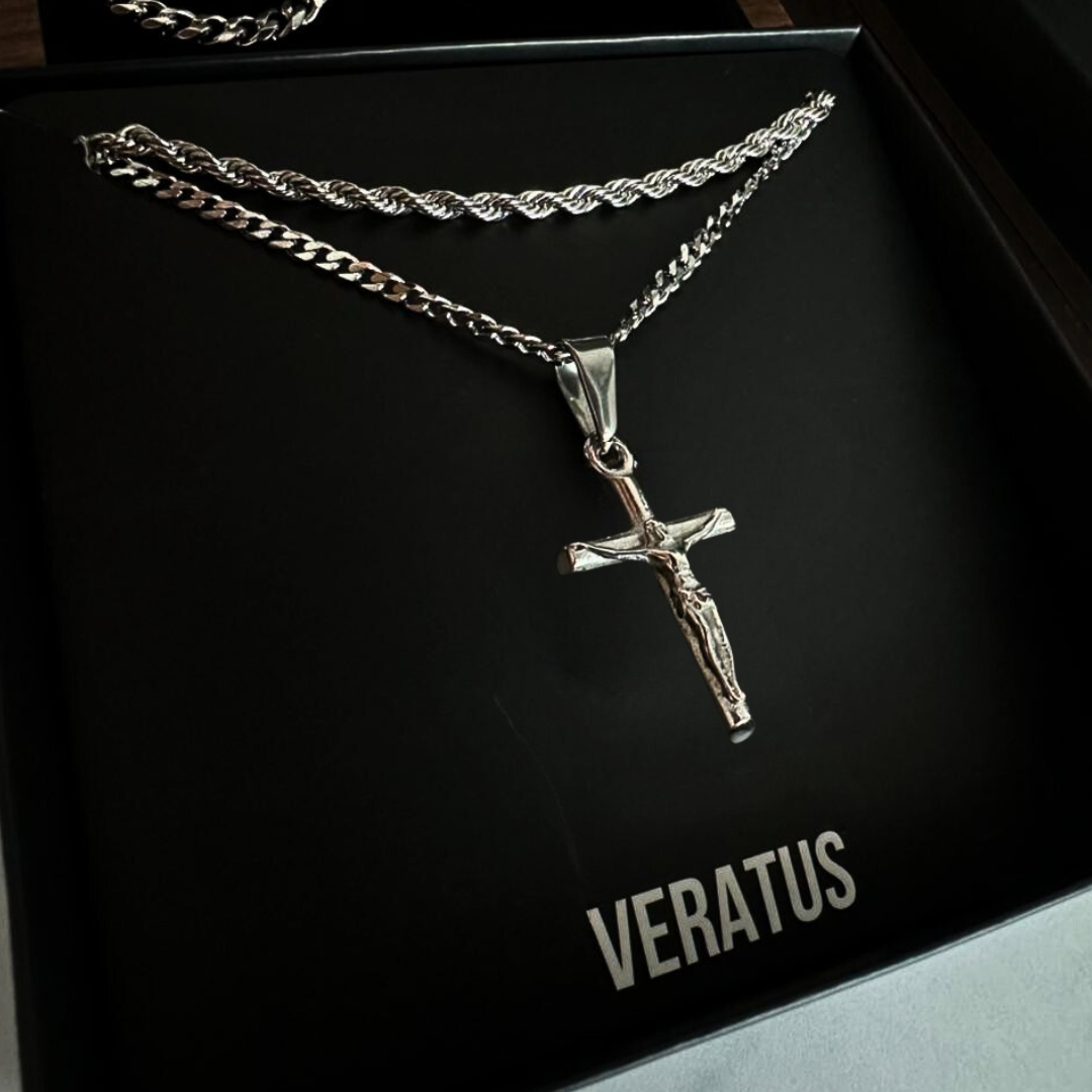 Pack Crucifijo Doble cadena Plateado