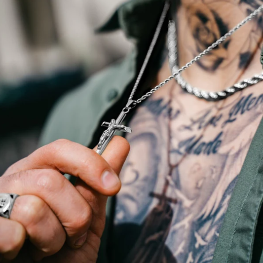 Set Crucifijo Lazo Plateado