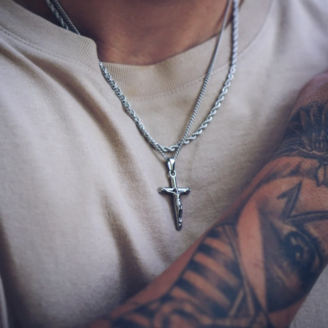Pack Crucifijo Doble cadena Plateado