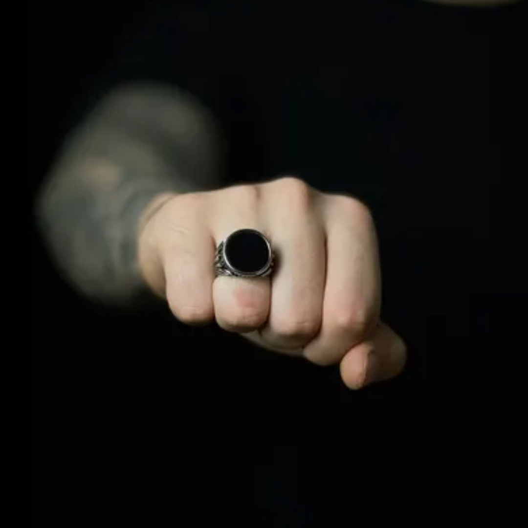 Anillo Obsidiana Plateado