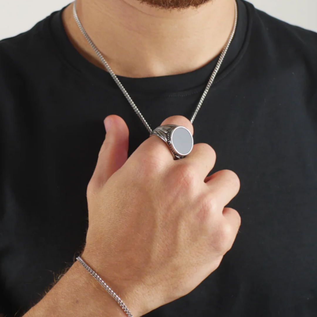 Anillo Obsidiana Plateado