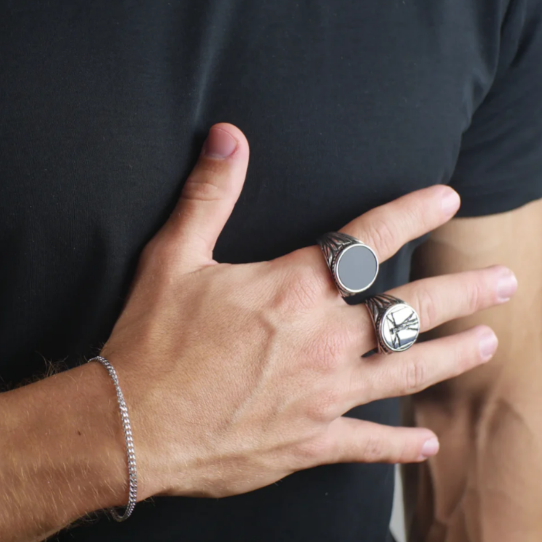 Anillo Obsidiana Plateado