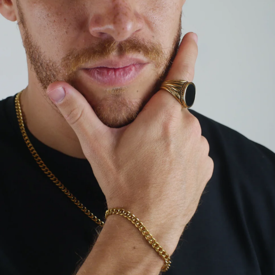 Anillo Obsidiana Dorado