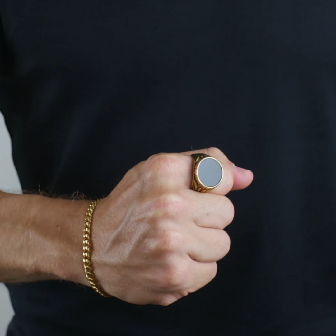 Anillo Obsidiana Dorado