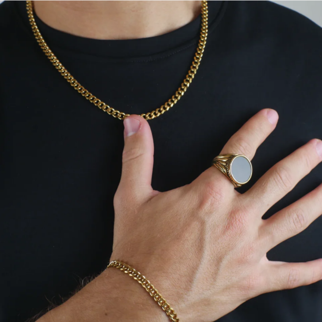 Anillo Obsidiana Dorado