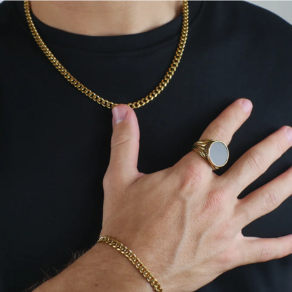 Anillo Obsidiana Dorado