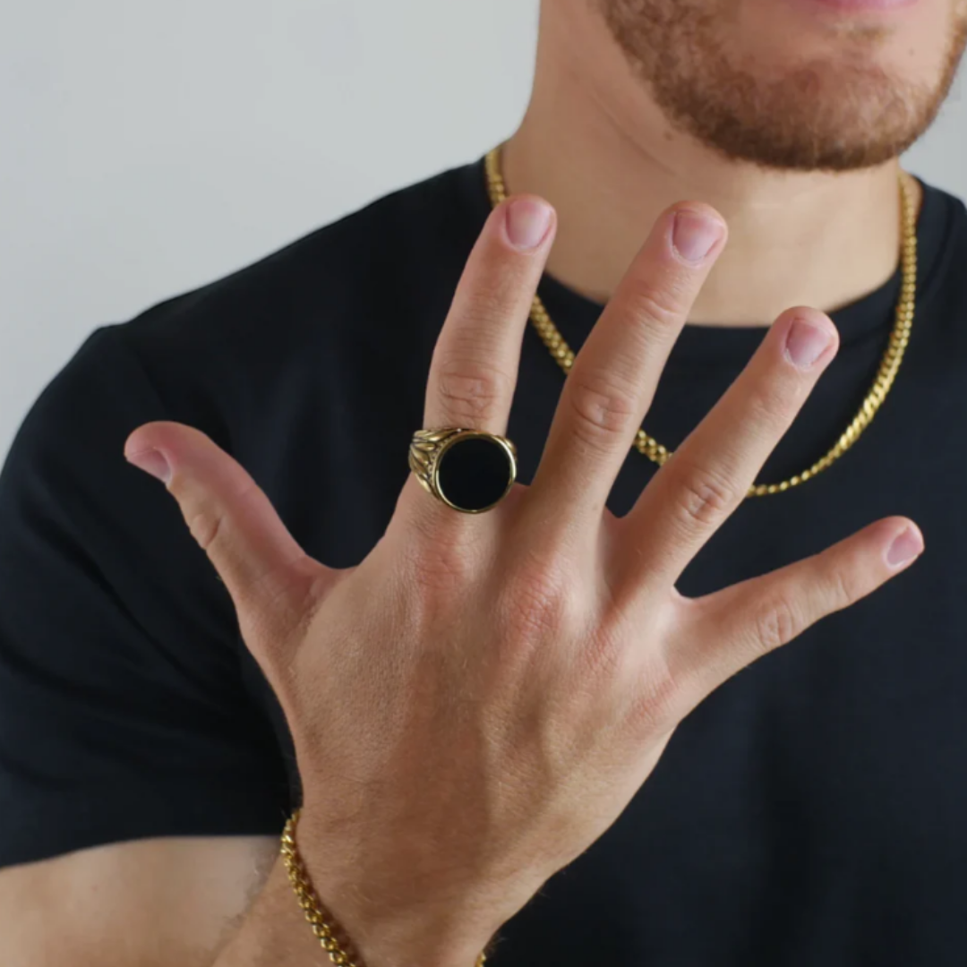 Anillo Obsidiana Dorado