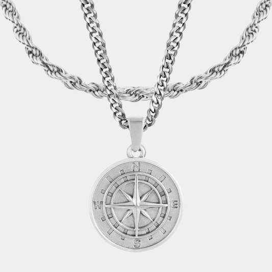 Set Brújula Doble cadena Plateado
