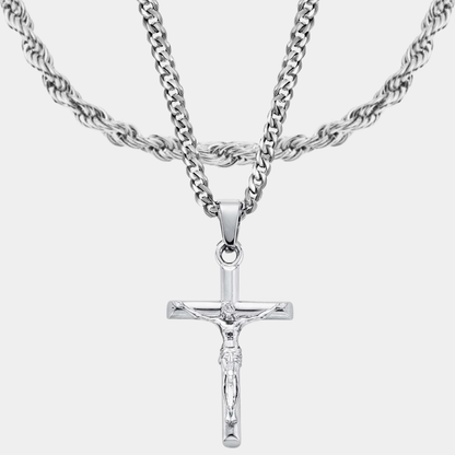 Pack Crucifijo Doble cadena Plateado