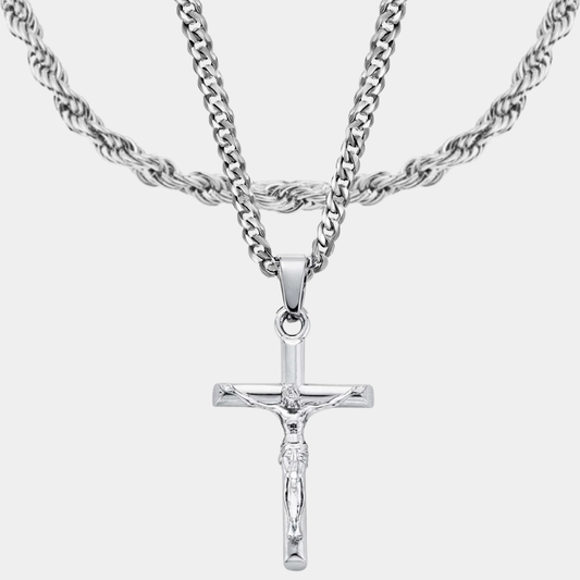 Set Crucifijo Doble cadena Plateado