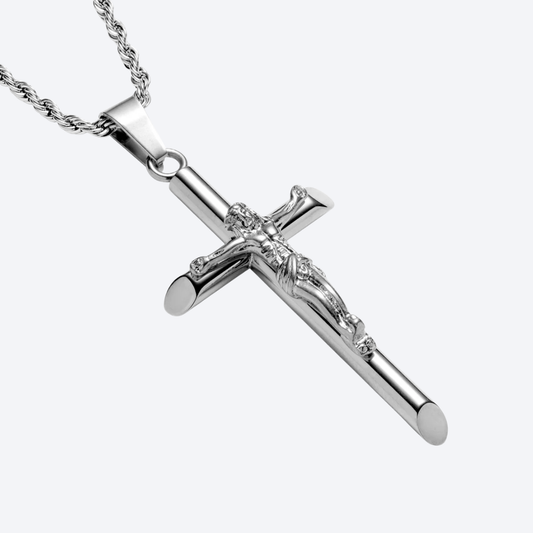 Set Crucifijo Lazo Plateado