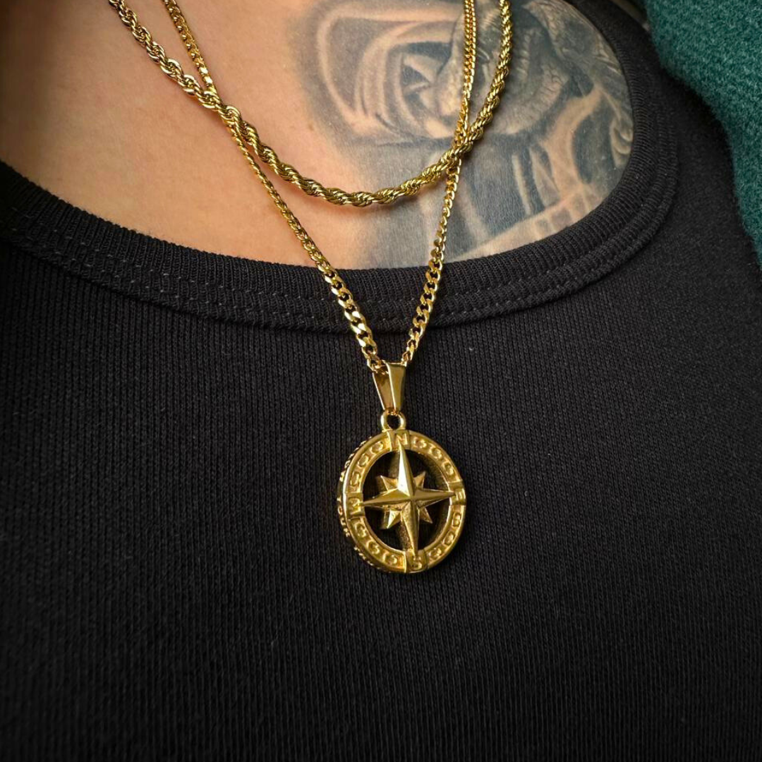 Set Estrella del norte doble cadena Baño Oro 18k