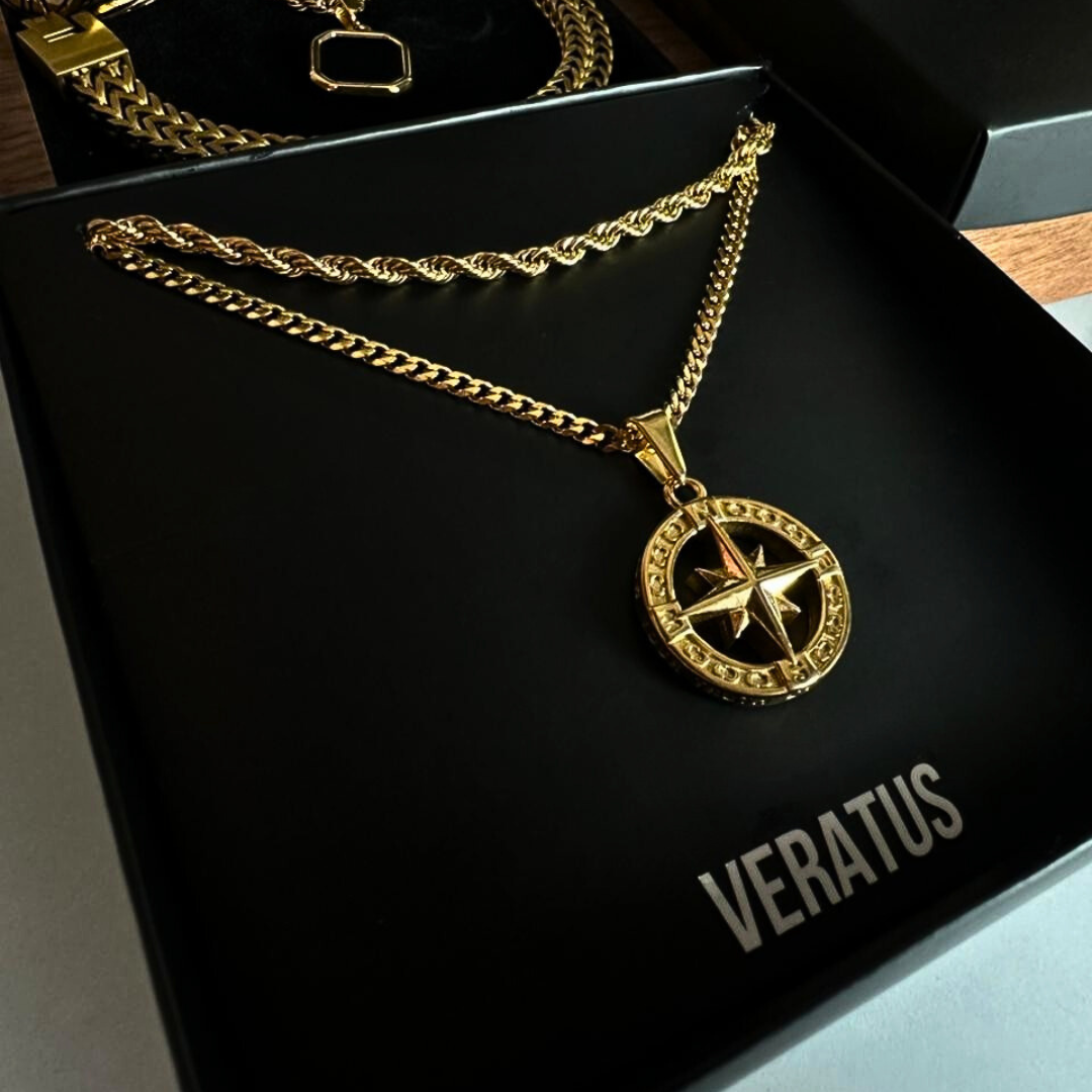 Set Estrella del norte doble cadena Baño Oro 18k