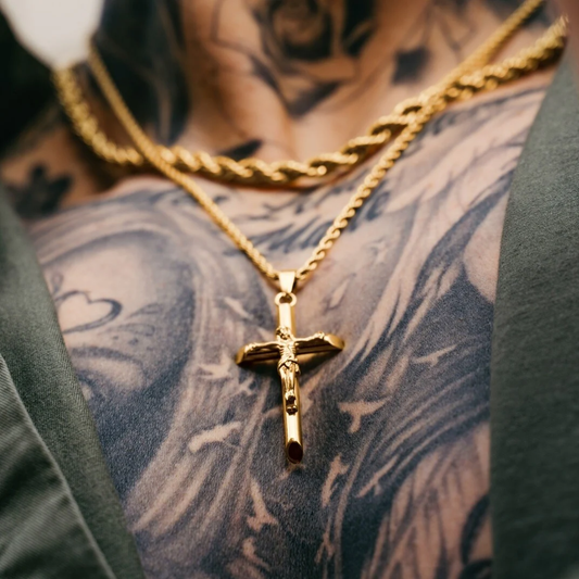 Set Crucifijo Lazo Baño Oro 18k