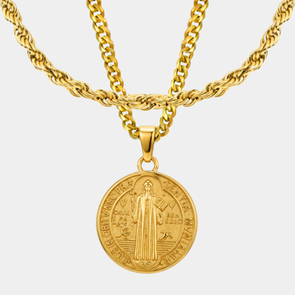 Pack San Benito Doble cadena Baño Oro 18k