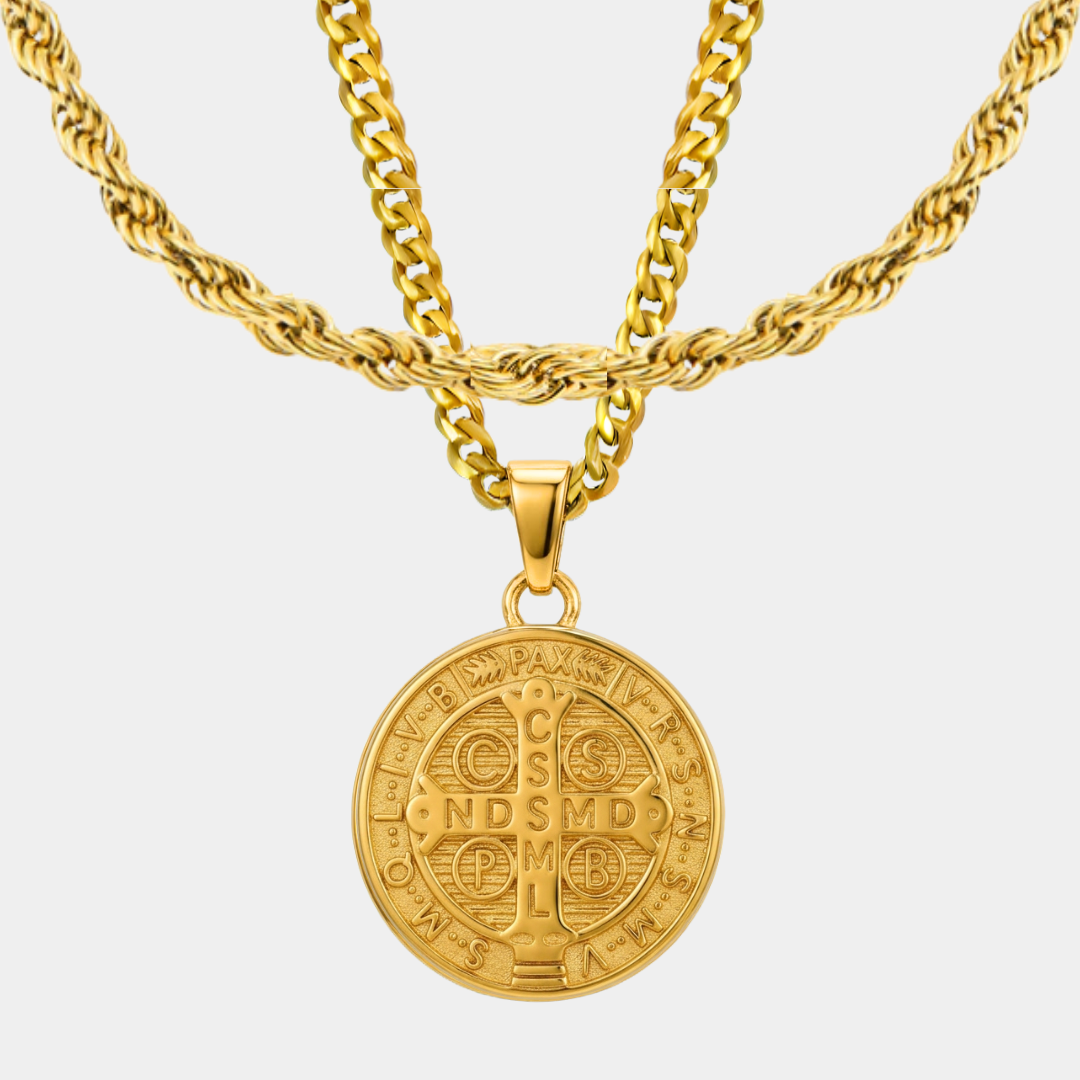 Pack San Benito Doble cadena Baño Oro 18k