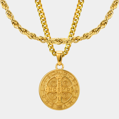 Pack San Benito Doble cadena Baño Oro 18k