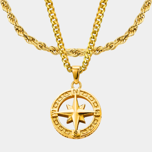 Set Estrella del norte doble cadena Baño Oro 18k