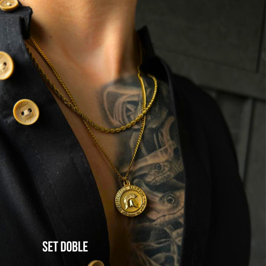 Set Spartan Doble cadena Baño Oro 18k