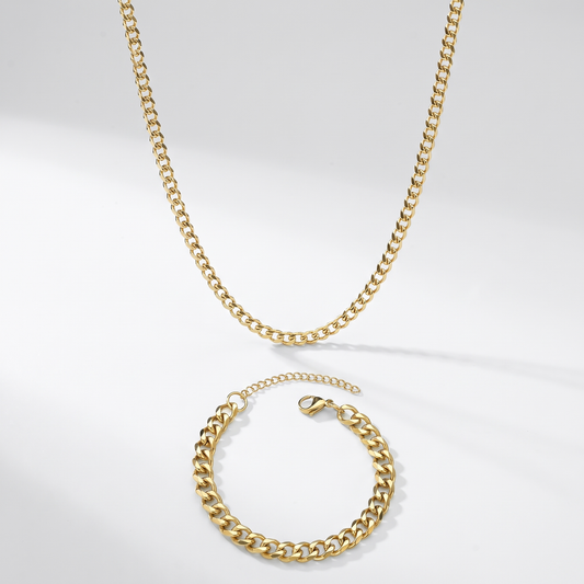 Pack Cadena Cubana gold 3mm + Pulsera cubana gold 5mm