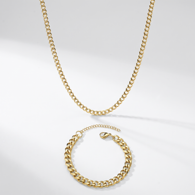 Pack Cadena Cubana gold 3mm + Pulsera cubana gold 5mm