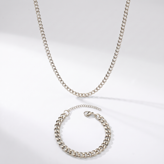 Pack Cadena Cubana silver 3mm + Pulsera cubana silver 5mm