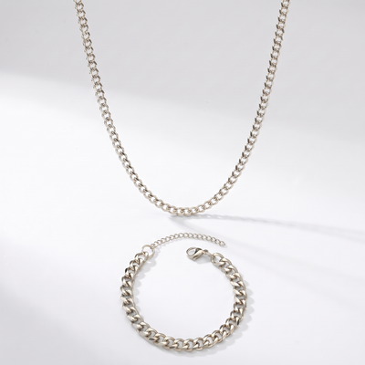 Pack Cadena Cubana silver 3mm + Pulsera cubana silver 5mm