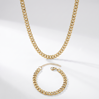 Pack Cadena Cubana gold 5mm + Pulsera cubana gold 5mm