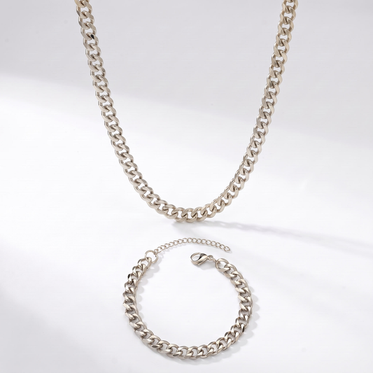 Pack Cadena Cubana silver 5mm + Pulsera cubana silver 5mm