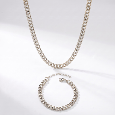 Pack Cadena Cubana silver 5mm + Pulsera cubana silver 5mm