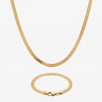Pack Cadena snake gold 5mm + Pulsera csnake gold 5mm